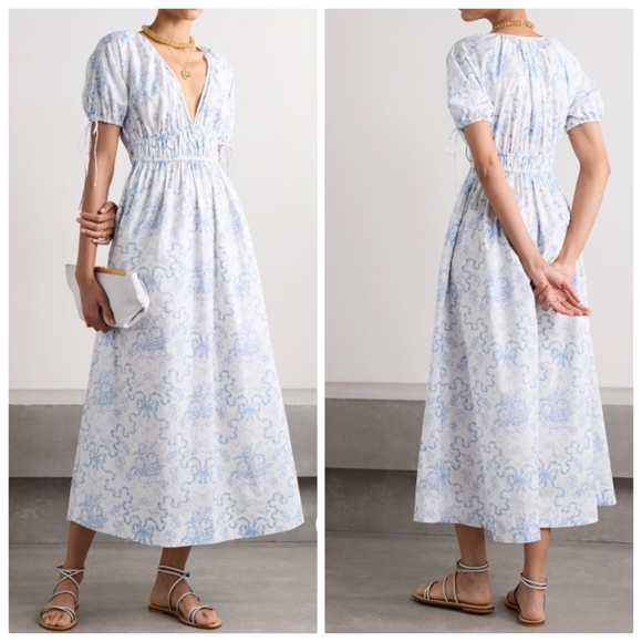 New LoveShackFancy Mastey Printed Cotton Blissfull Blue Midi Dress NWT X-Small